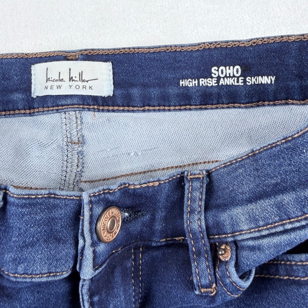 Nicole Miller Jeans Soho High Rise Ankle Skinny Dark Wash Raw Hem Size 6 - Picture 3 of 10